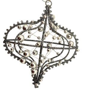 Silver Beaded Ornament Wire Wrap Glitter  6 inch